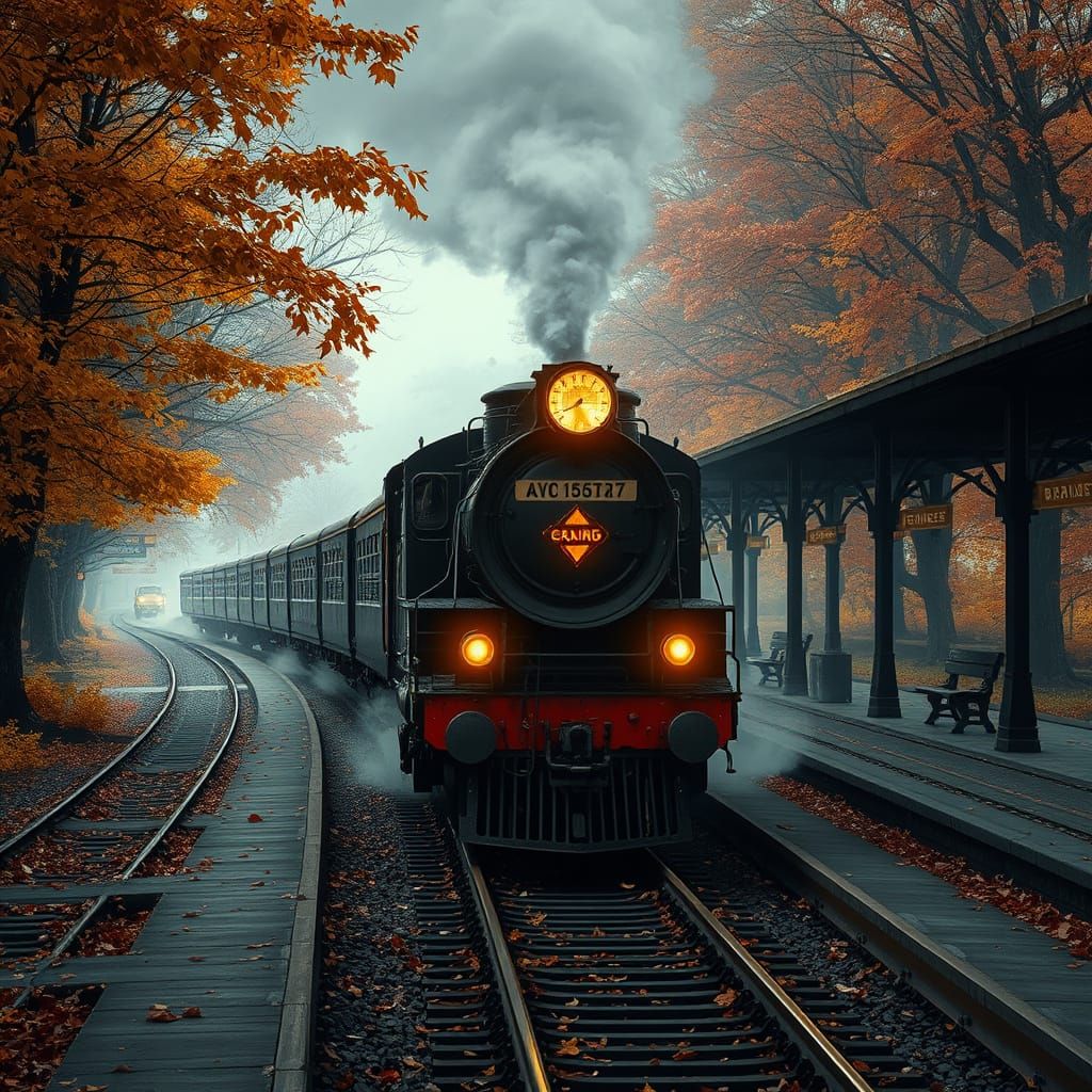 Vintage Train at Country Station: Nostalgic Grandeur