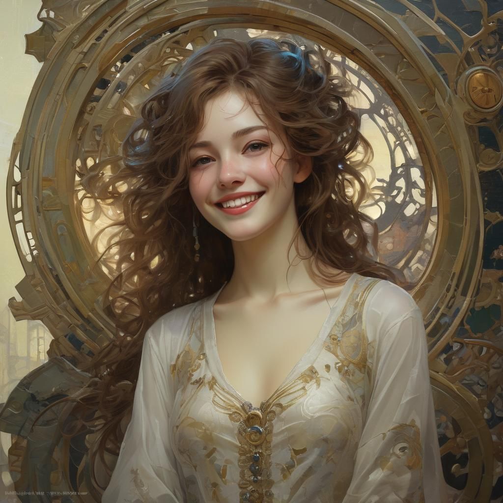 Art Nouveau Portrait of a Smiling Face