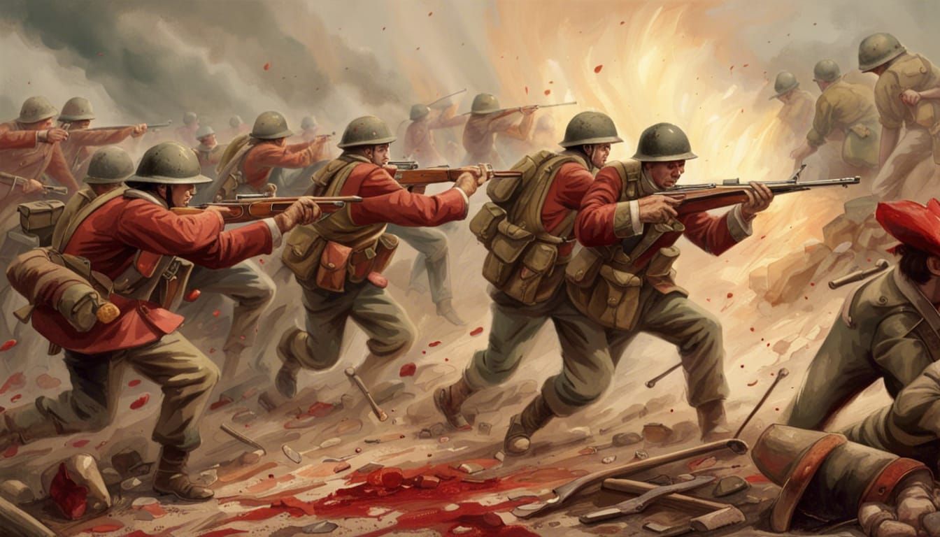 Soldiers in Bloody Battlefield Firing
