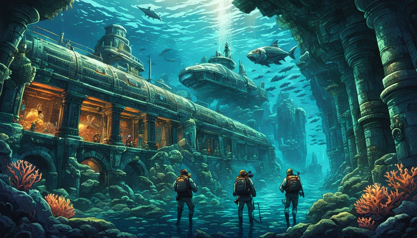 Underwater Atlantis Discovery in Comic Book Art