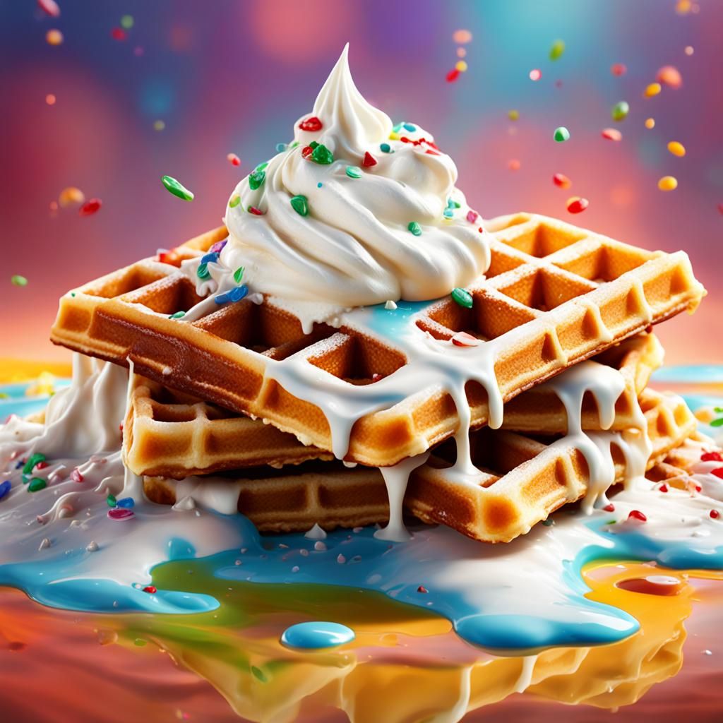 Whipped Cream Topped Waffle in Splash Art Style