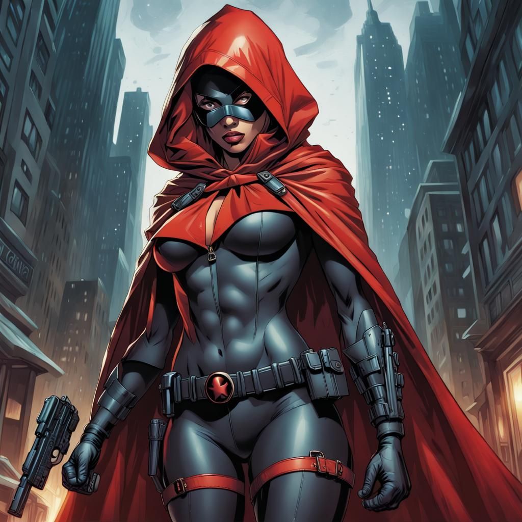Comic Book Art: Woman in Red Hood and Mask