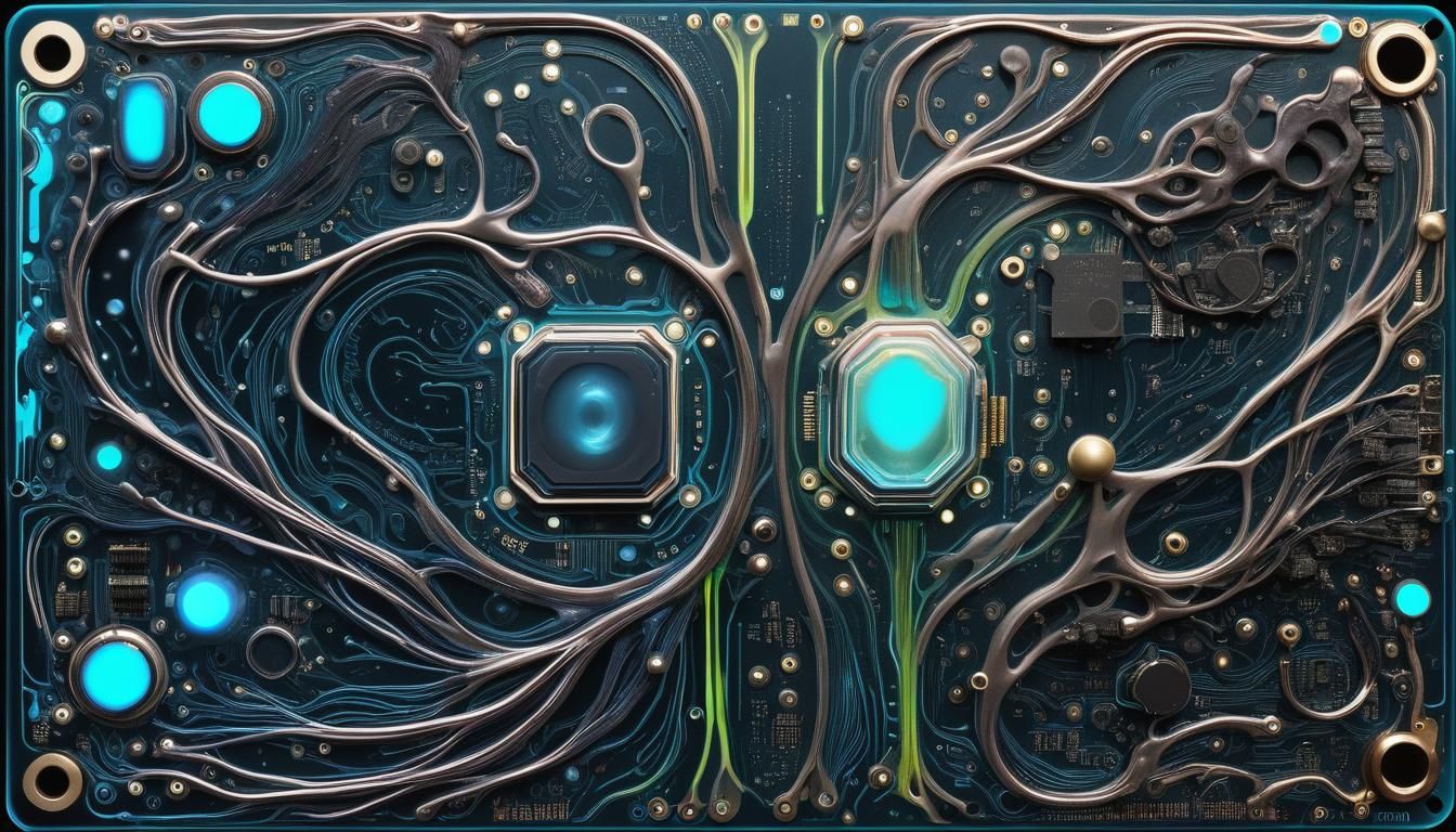 Neon Bioluminescent Circuitry Symbiosis in Cyberpunk Style