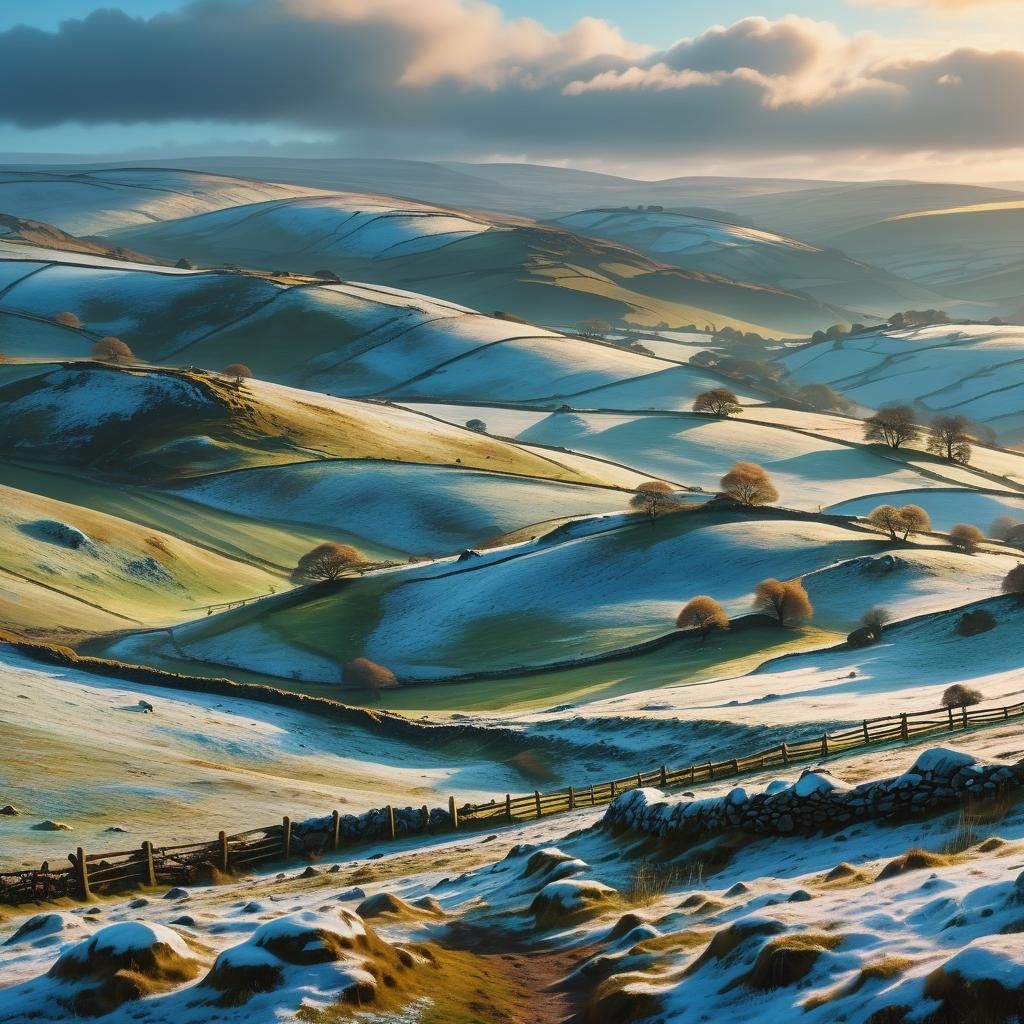 Moody Winter Landscape Painting of Staffordshire Moorlands