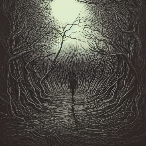 Surreal Nightmare Landscape in Junji Ito Horror Style