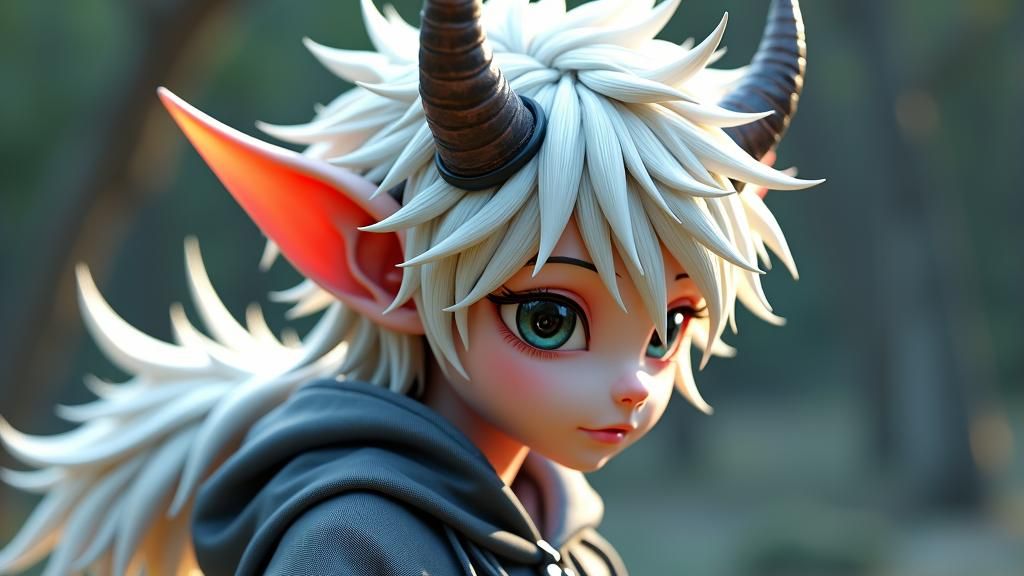 Wight Devil with Silver Hair: 3D Anime Art