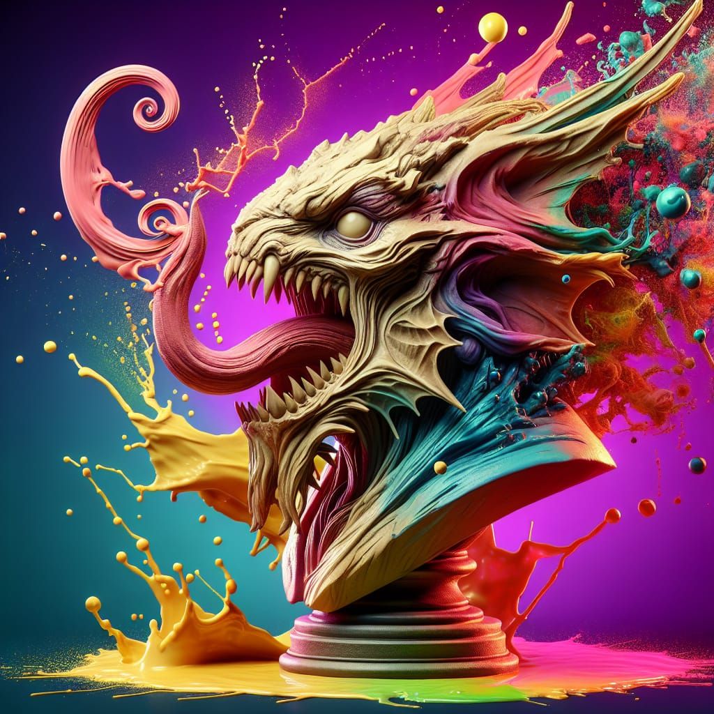 Plastic Meat Metal Sculpture of Monster Licking Spacetime