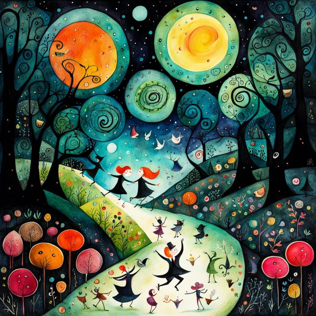Whimsical Woodland Picnic Dance: Watercolor Art