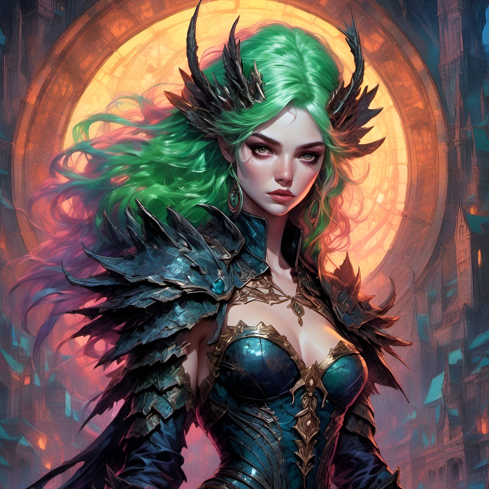 Gothic Elf Seductress in Fantasycore Watercolor Illustration