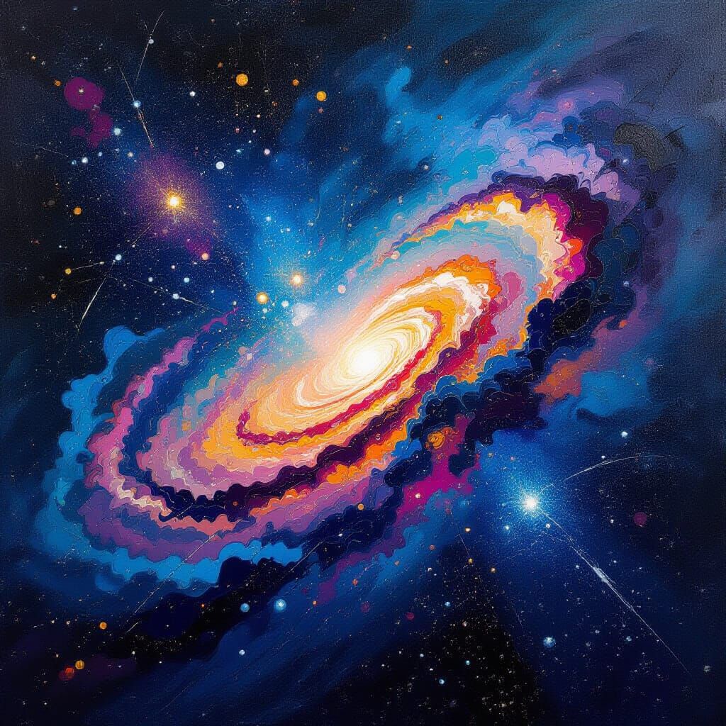 Expressionist Galaxy Nebula with Vibrant Paint Splatters