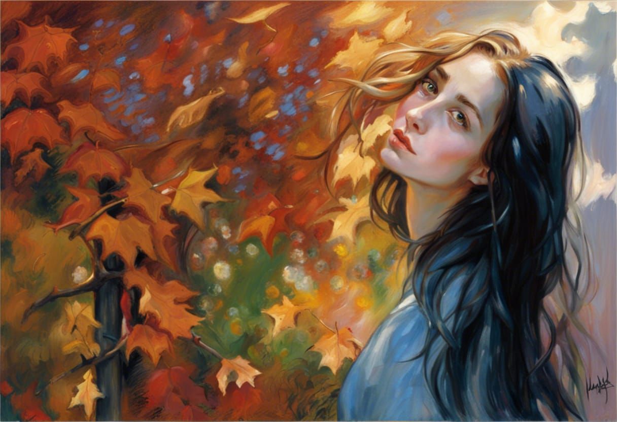 Autumn Girl Portrait in Oil Paint Style