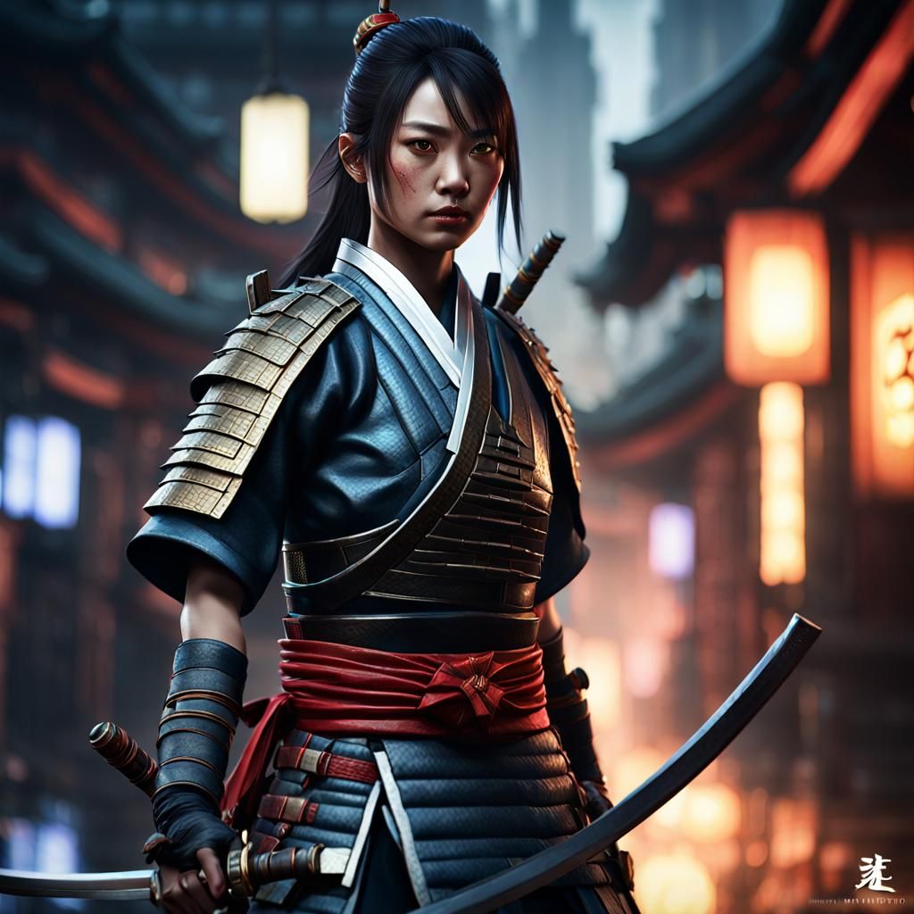Hyperdetailed Female Asian Samurai Portrait in Dark Fantasy ...