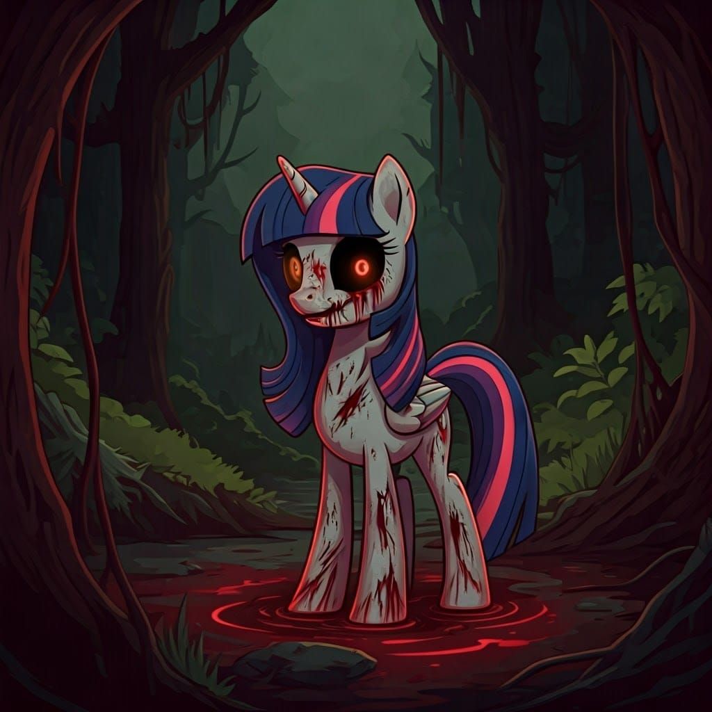 Zombified My Little Pony in Post-Apocalyptic Landscape