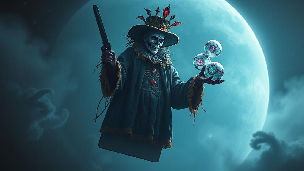 Carny Scarecrow Juggling Chainsaws in Space