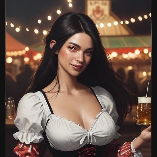 Bavarian Woman in Dirndl Dress at Oktoberfest