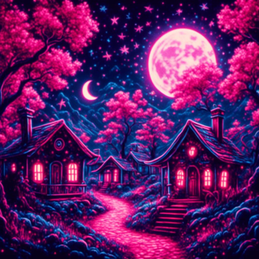 Cats Silhouetted Under a Starry Moonlit Sky