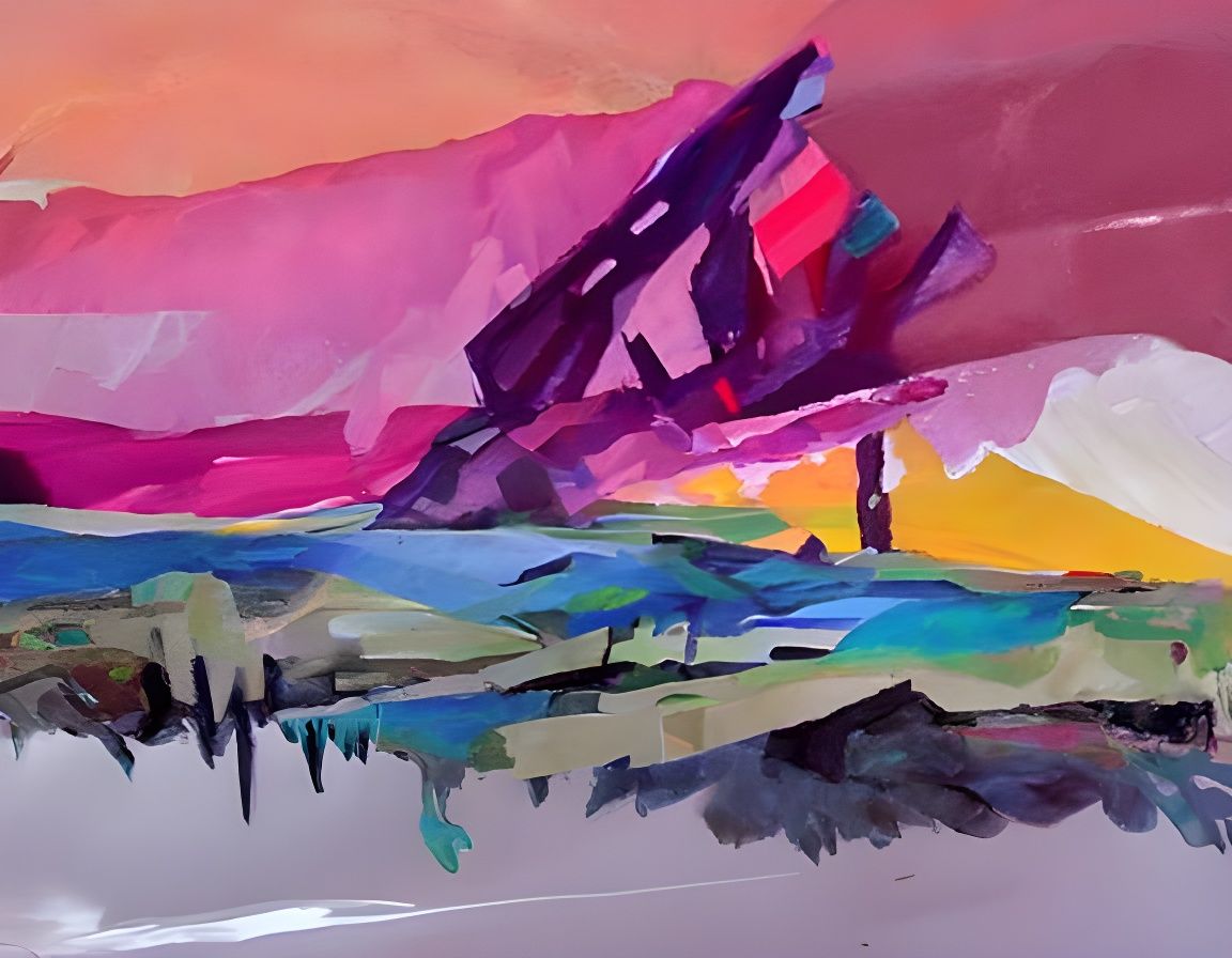 Abstract Glitch Landscape Painting in Gouache