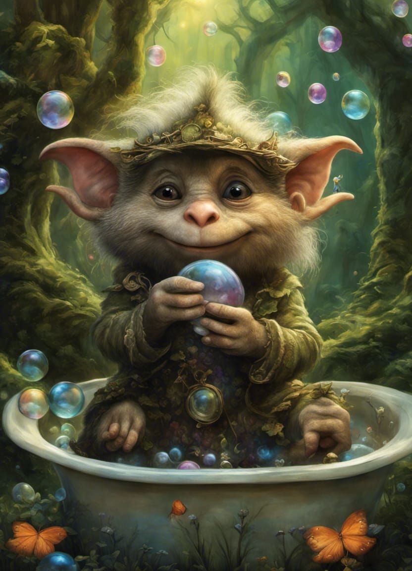 Cute troll taking a bath