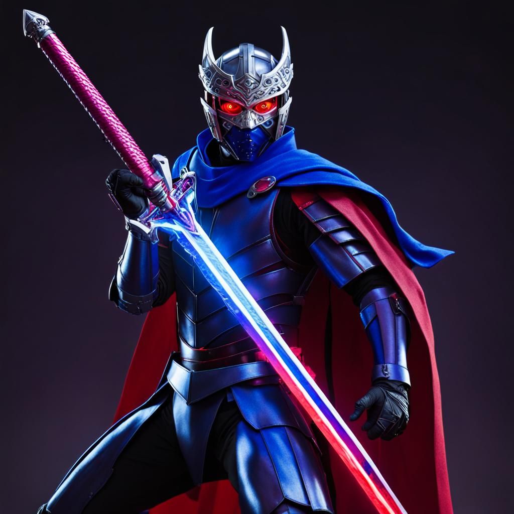 Cyberpunk Samurai Warrior Attacks with Glowing Sword