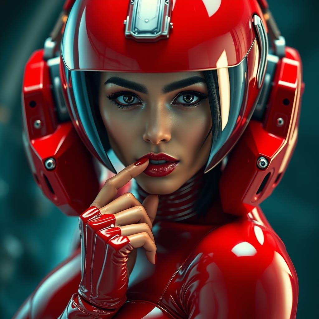 Epic Latina Sci-Fi Goddess in Scarlet Latex Suit
