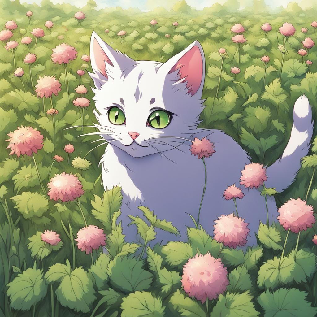 Kitten's Delight: Catnip Flower in Anime Style