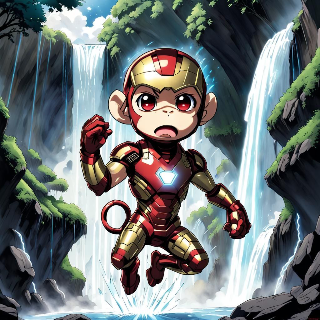 Chibi Monkey in Iron Man Suit Leaping