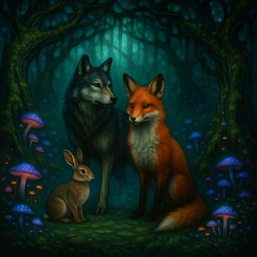 Enchanted Forest Creatures: Wolf, Fox, and Hare in Fairy Rea...