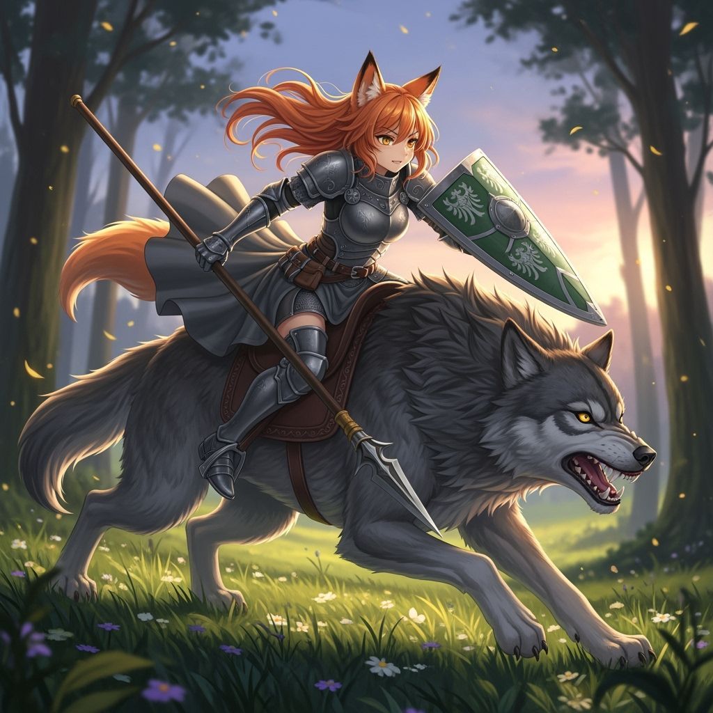 Fox-Girl Warrior Rides Direwolf in Anime High Fantasy