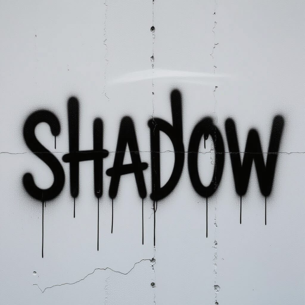 Matte Black "SHADOW" Text on Smooth Wall - Street Art Style