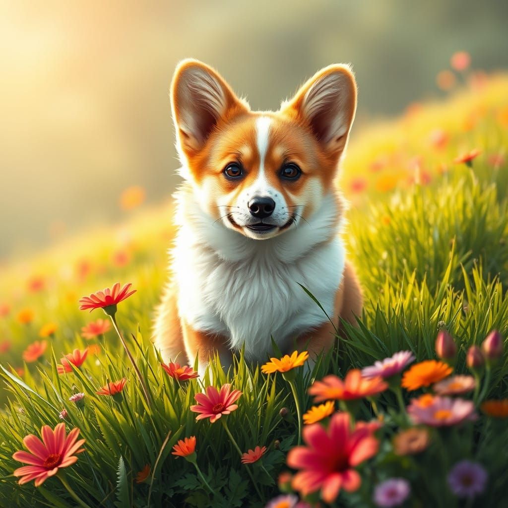 Corgi in Serene Nature Scene