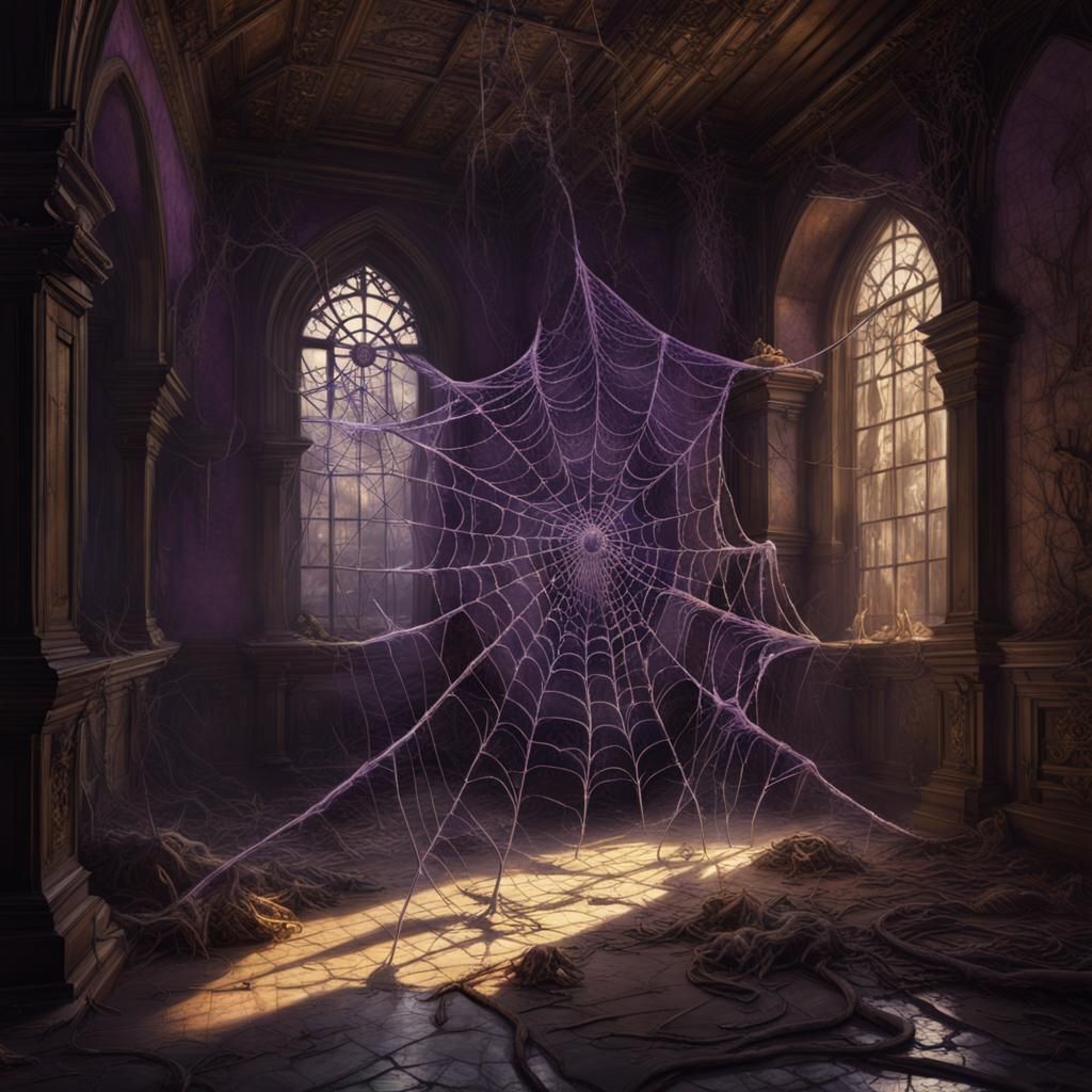 Spiderweb Skeleton in Old Buildings: Dark Fantasy Art