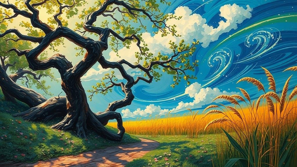 Turbulent Stormy Landscape Inspired by Shishkin and Turner