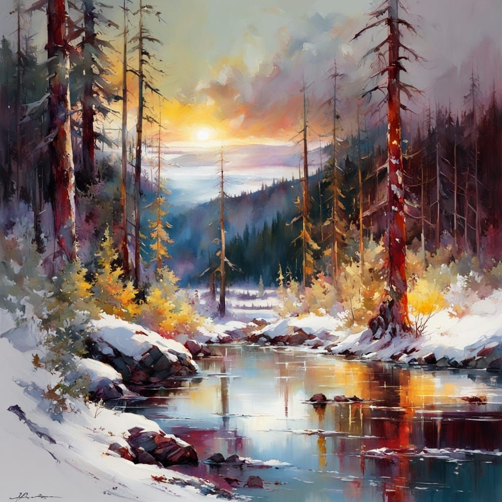 winter at Yosemite , red copper sunset