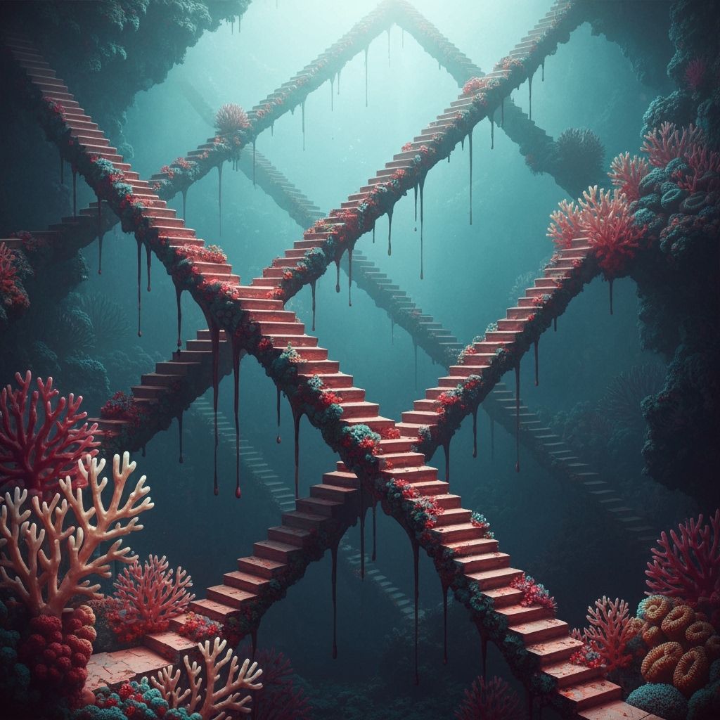 Escher Staircase Coral Reef Matte Painting