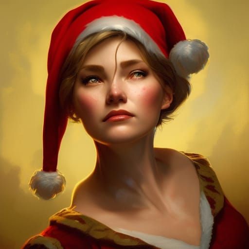 Detailed Portrait of Mrs. Claus in Art Nouveau Style