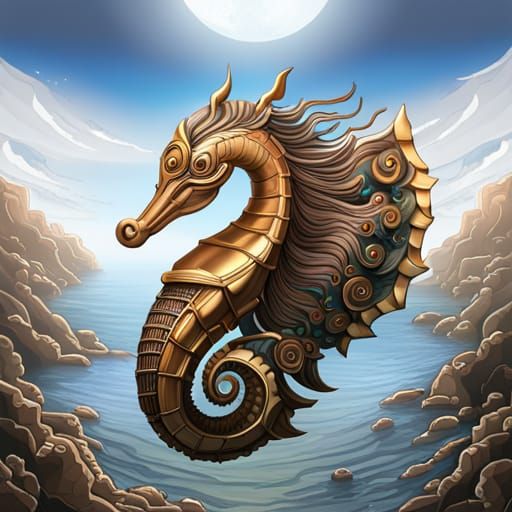 seahorse in steampunk oceanscape