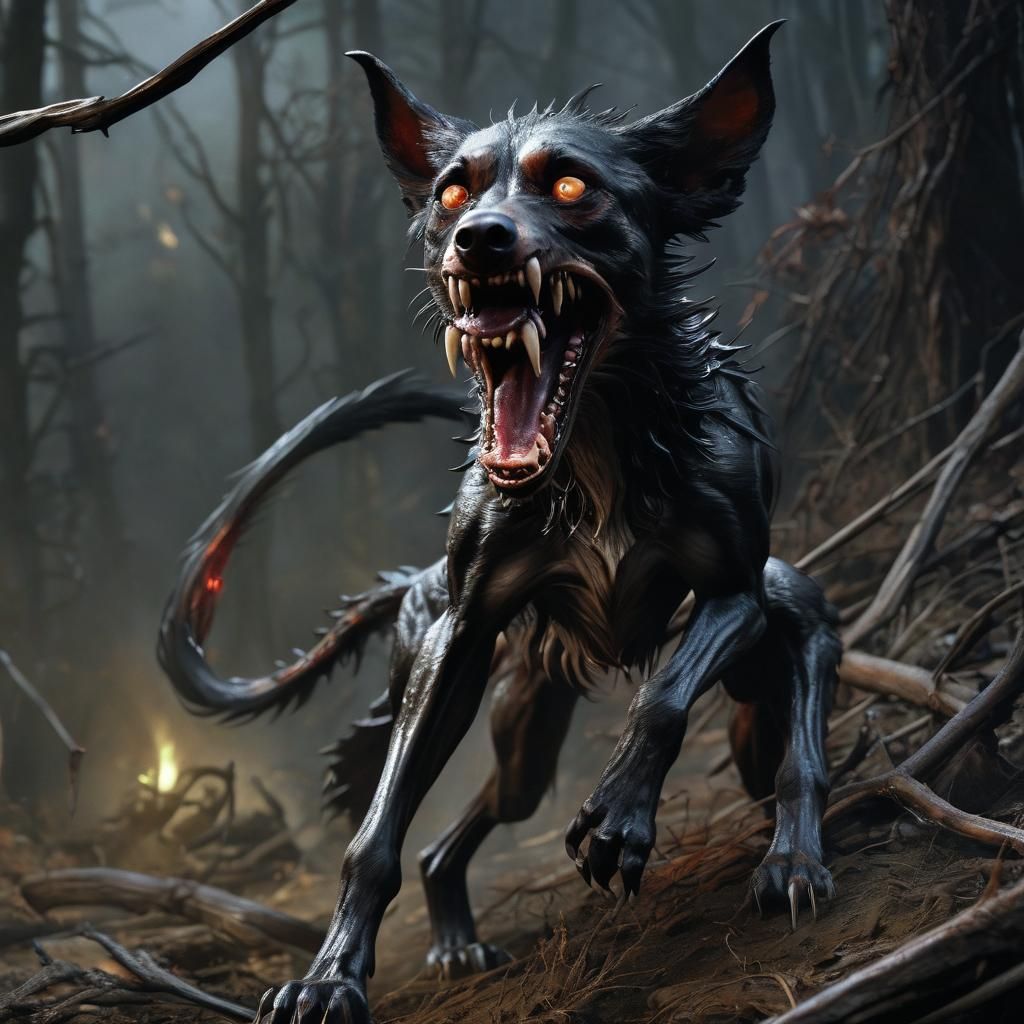 Hyperrealistic Hellhound in Dark Fantasy Style