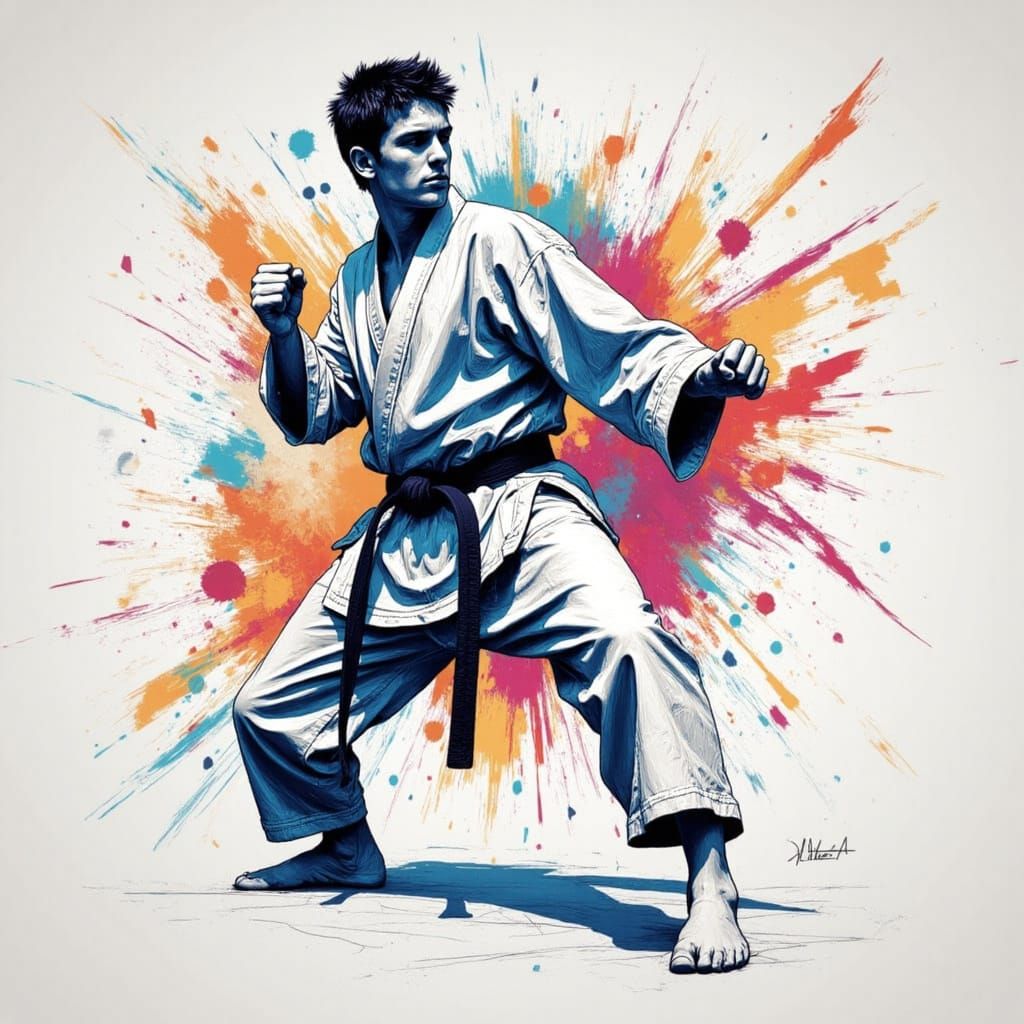 Vibrant Abstract Karate Sketch in Pastel Tones