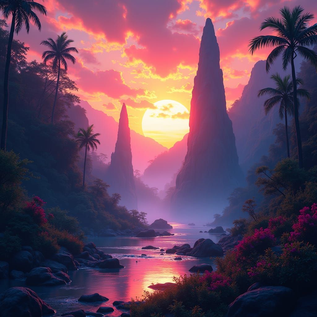 Neon Sunset in a Cyberpunk Matte Painting