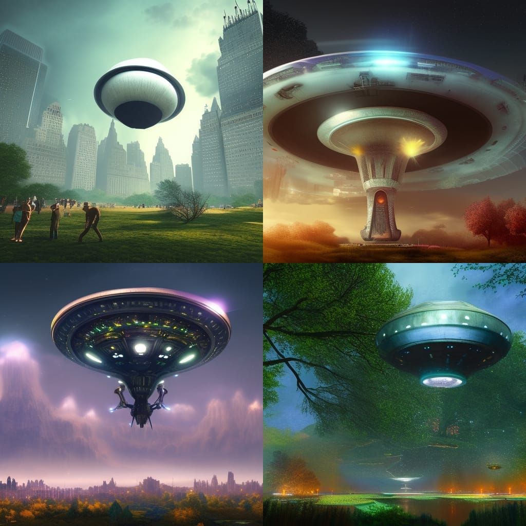 UFO Landing in Central Park: Detailed Matte Painting