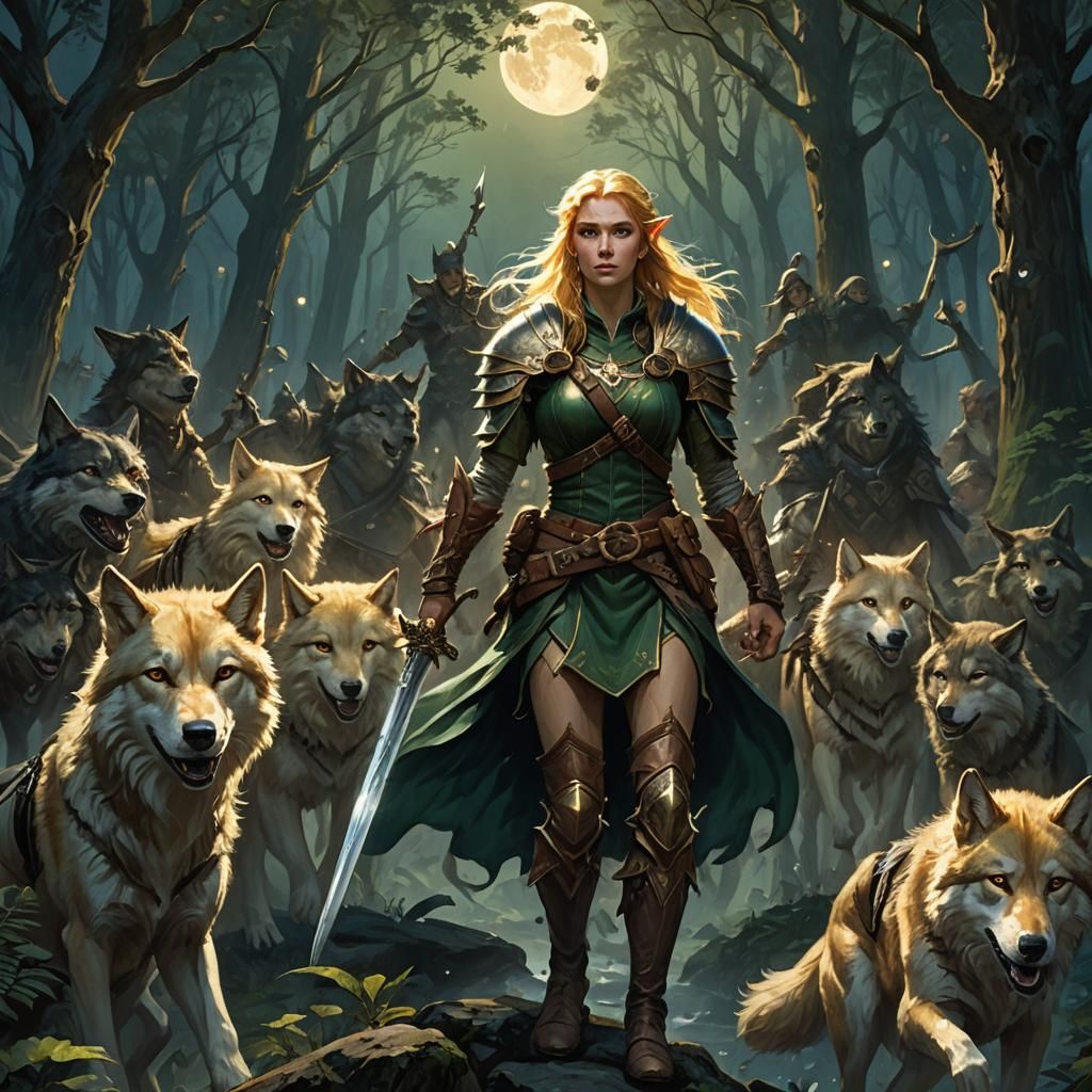 Elf Druid and Wolves in Fantasy Art