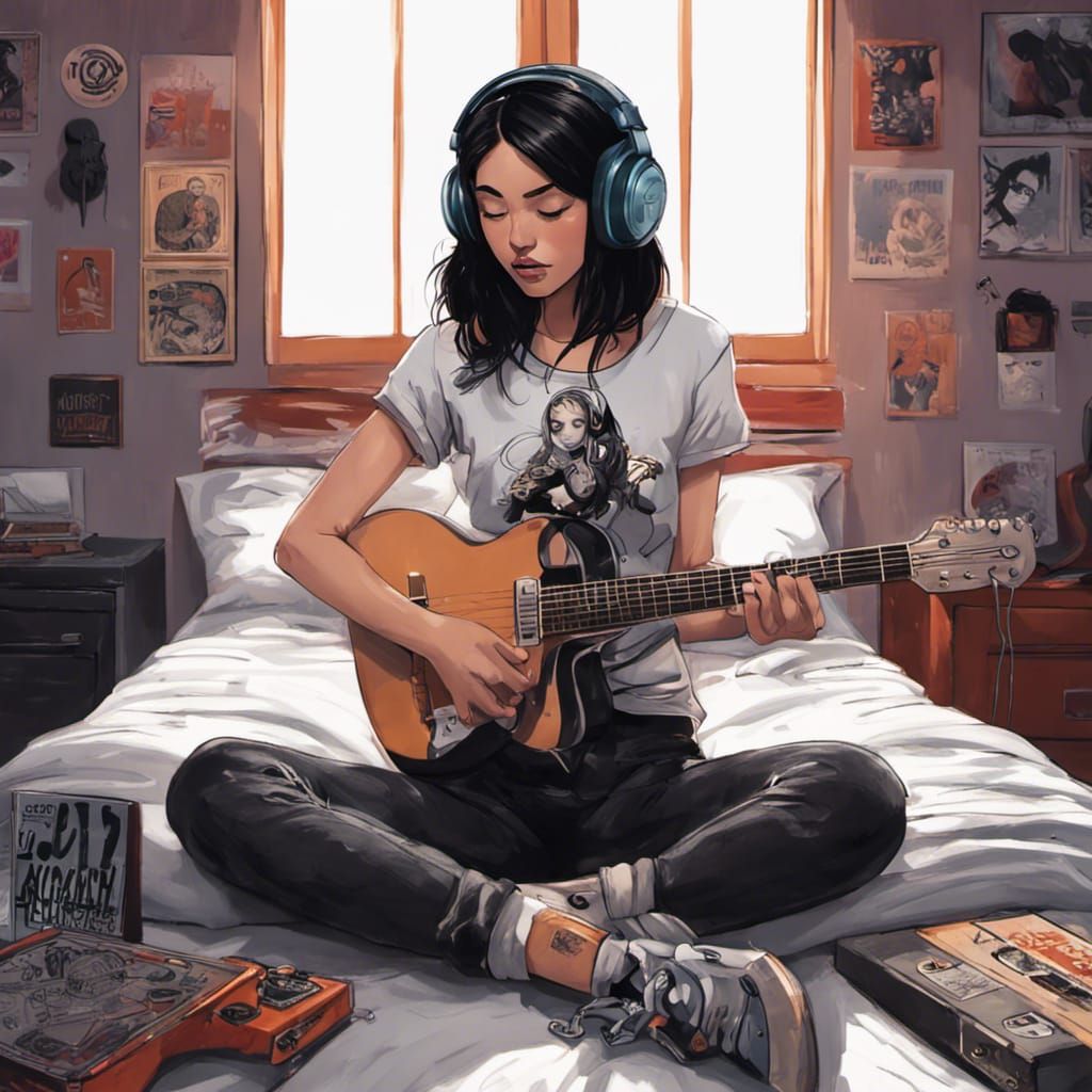 Gothic Girl Listening to Music: Digital Matte Painting