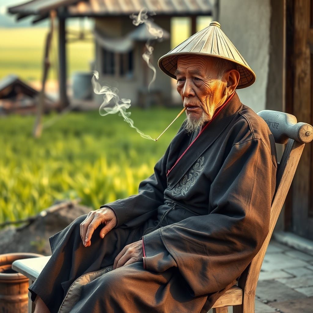 Elderly Gentleman at Rest in Traditional Chinese Attire