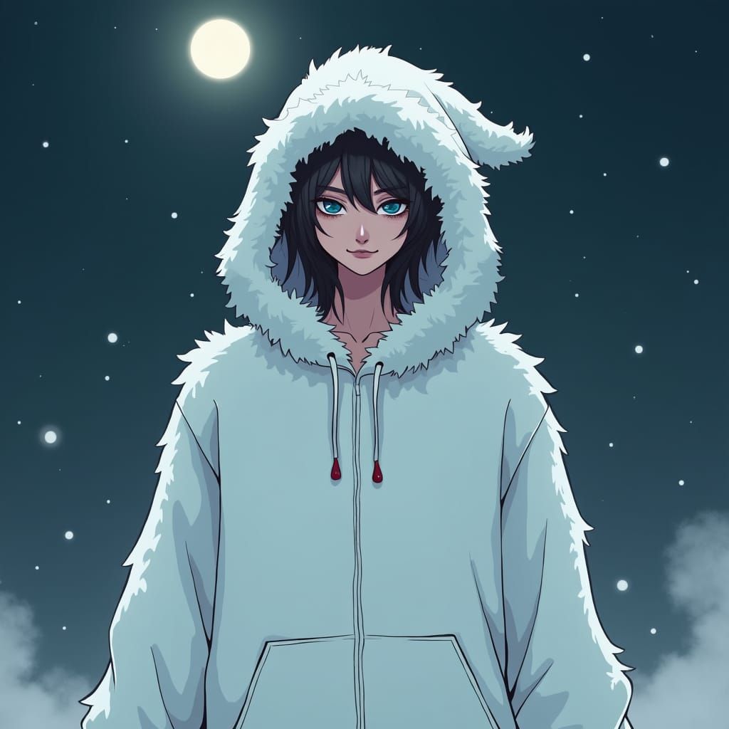 Ghost Onesie in Moonlight, Murakami-Inspired Digital Art