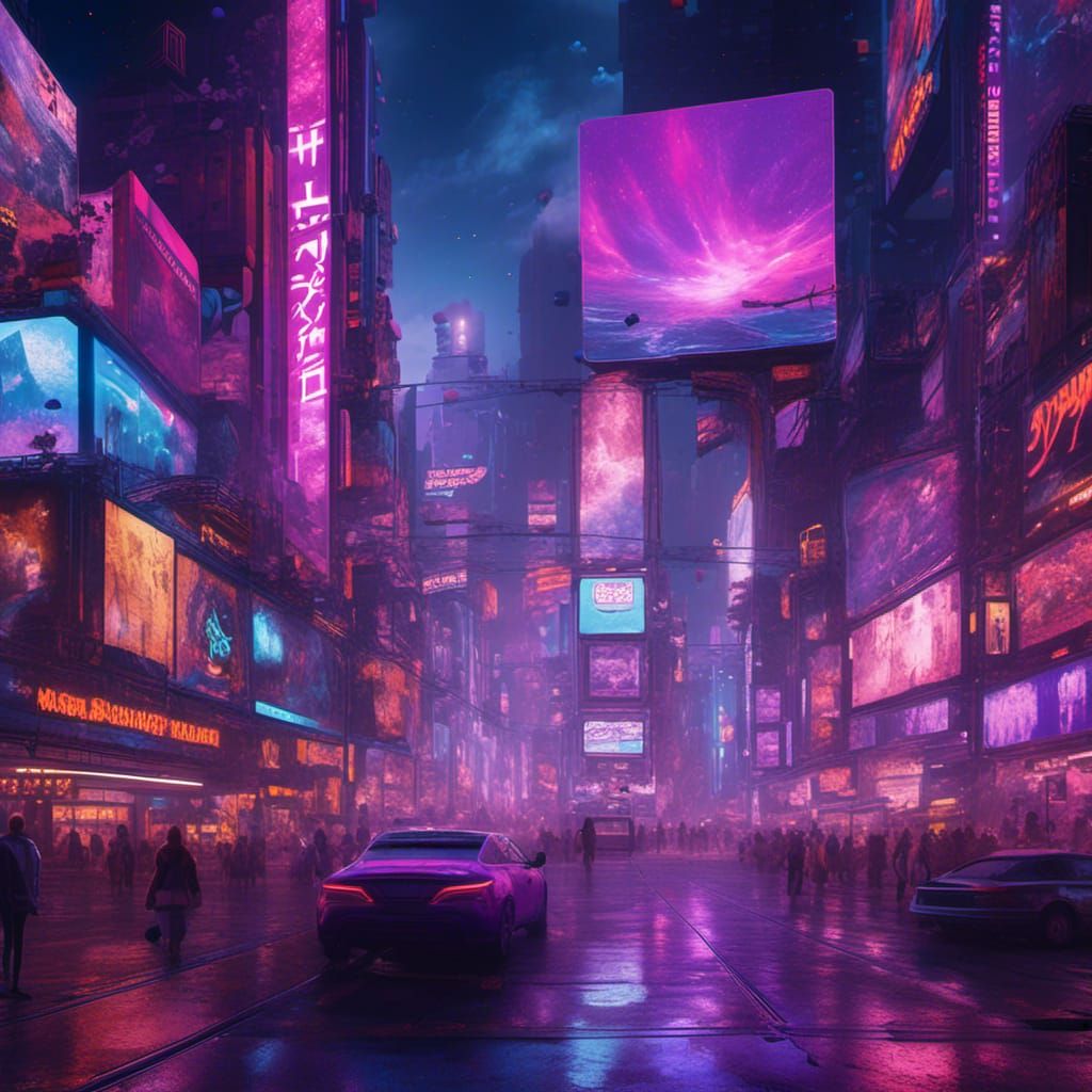 Times Square Neon Night with Calico Cat