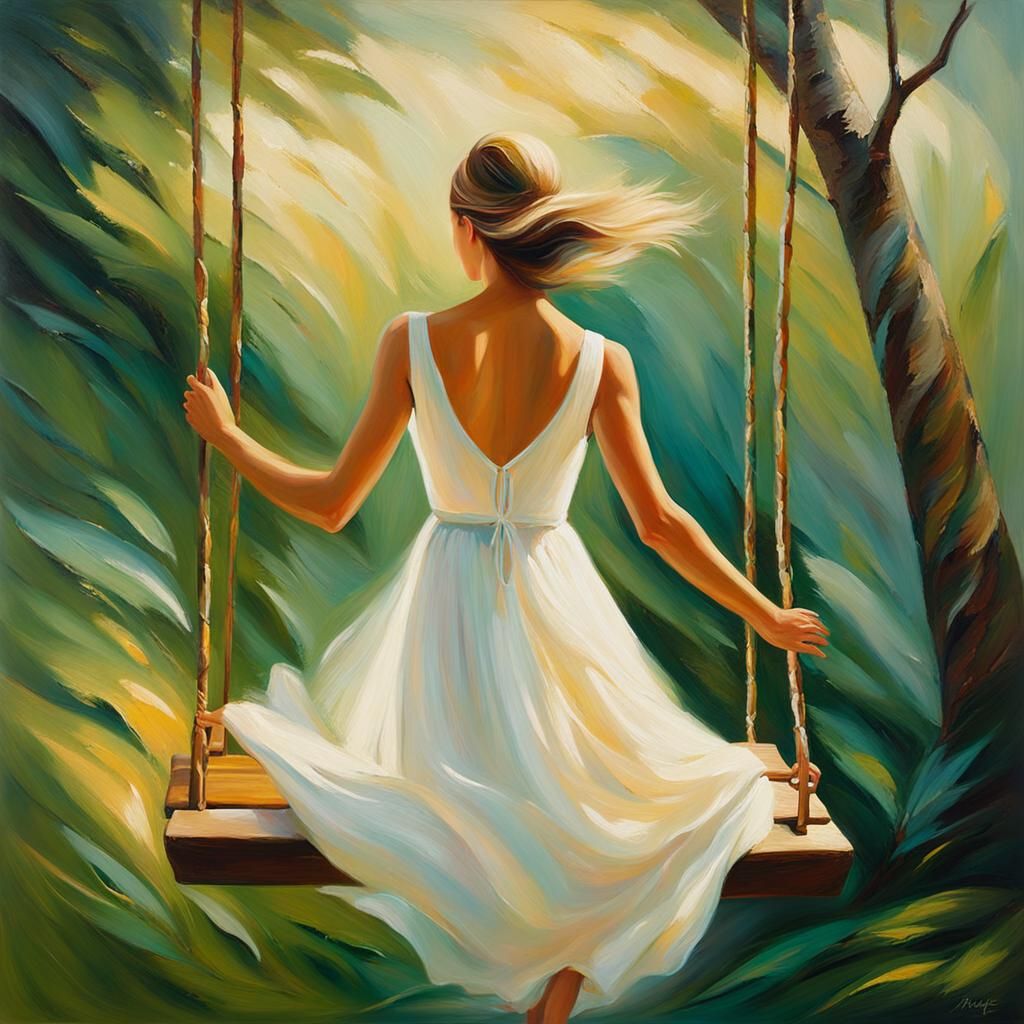 Lady on a Swing: Impressionist Oil Painting