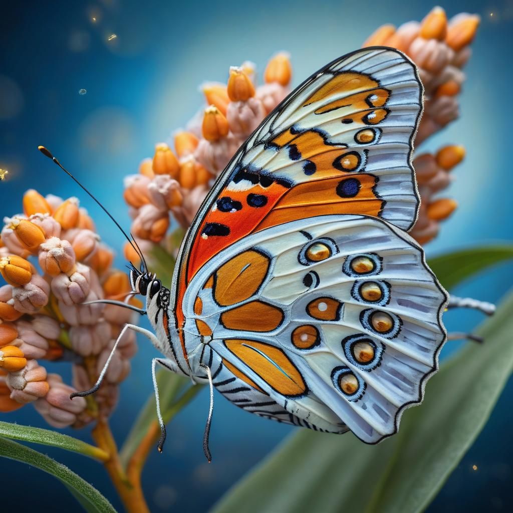 Butterfly on Milkweed: Macro Photography, Detailed Digital A...