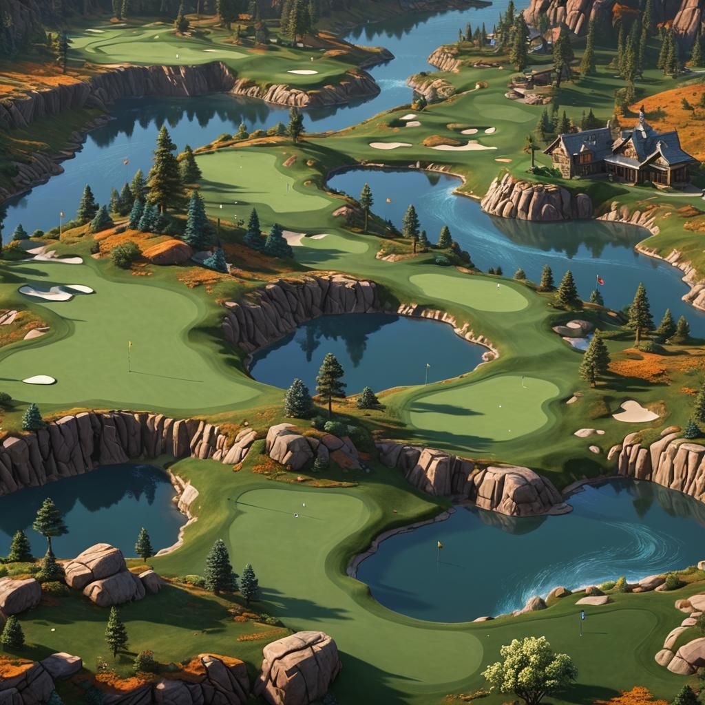 Homer Simpson Golfing in Detailed Matte Painting Style