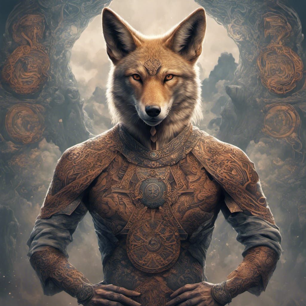 Coyote with Nordic Tattoo, Visionary Art