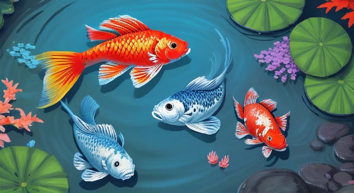 Neon Koi Fish in Pixel Art Style